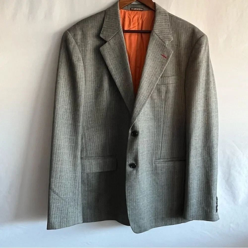 Men's Custom Marzoni Herringbone Silk & Wool Suit Jacket